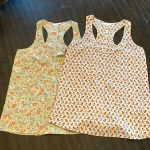 2 Candie's Women Tank‎ Racerback Shirts S Floral & Bird Design Ruffle Scoop Neck